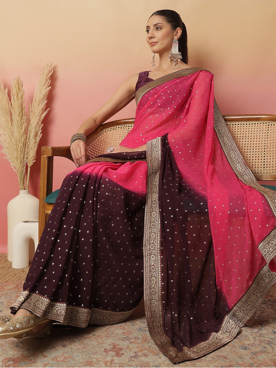 Green saree on model